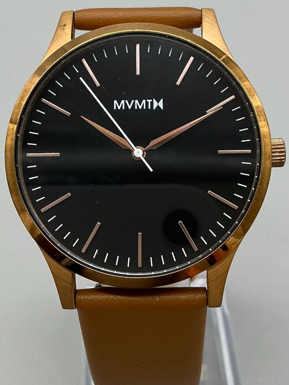 MVMT 40 Series Mens Watch 40mm Black Dial Rose Gold Tone Leather New Battery